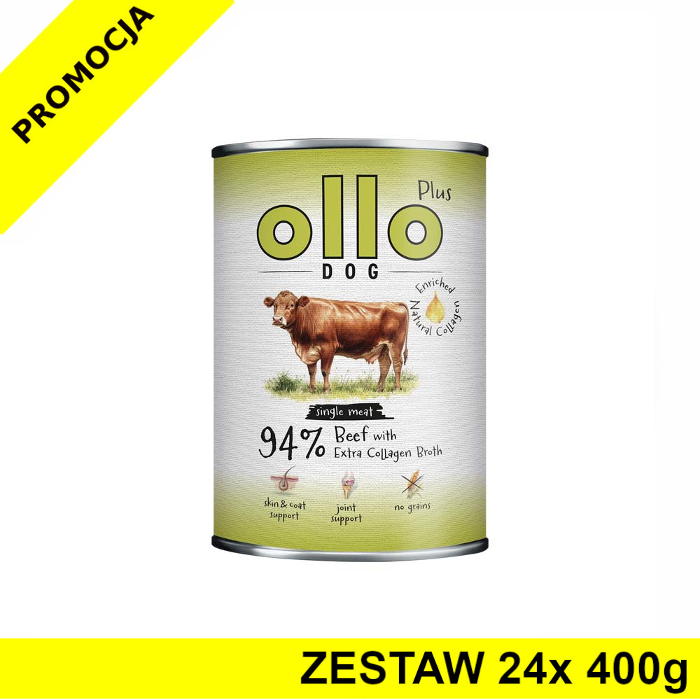 Ollo Plus Kolagen karma mokra dla psów dorosłych Wołowina ZESTAW 24x 400g