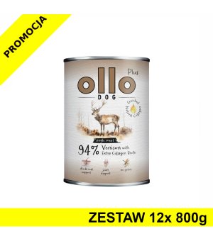 Ollo Plus Kolagen karma mokra dla psów dorosłych Jeleń ZESTAW 12x 800g