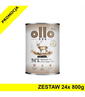 Ollo Plus Kolagen karma mokra dla psów dorosłych Jeleń ZESTAW 24x 800g