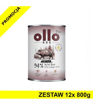 Ollo Plus Kolagen karma mokra dla psów dorosłych Dzik ZESTAW 12x 800g