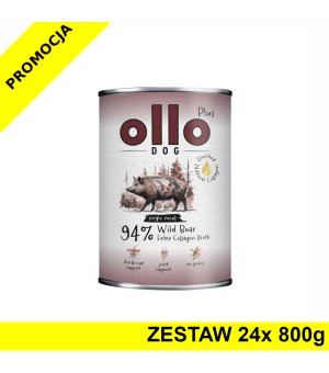 Ollo Plus Kolagen karma mokra dla psów dorosłych Dzik ZESTAW 24x 800g