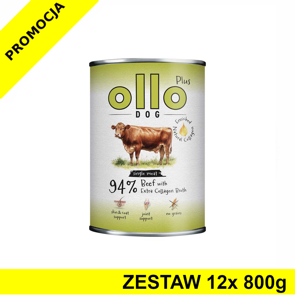 Ollo Plus Kolagen karma mokra dla psów dorosłych Wołowina ZESTAW 12x 800g