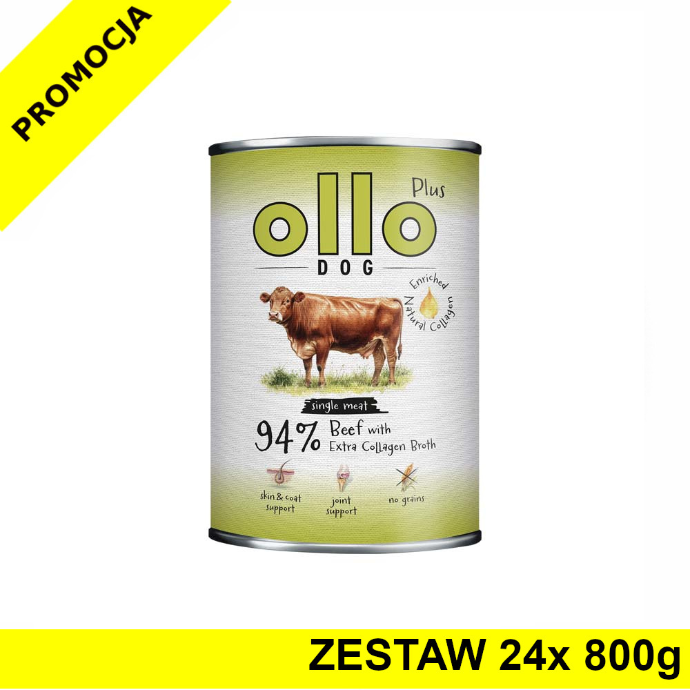 Ollo Plus Kolagen karma mokra dla psów dorosłych Wołowina ZESTAW 24x 800g
