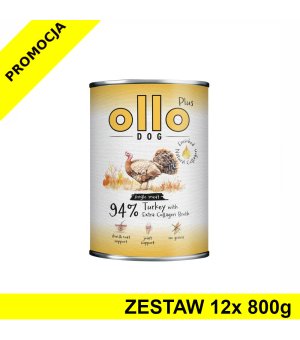 Ollo Plus Kolagen karma mokra dla psów dorosłych Indyk ZESTAW 12x 800g