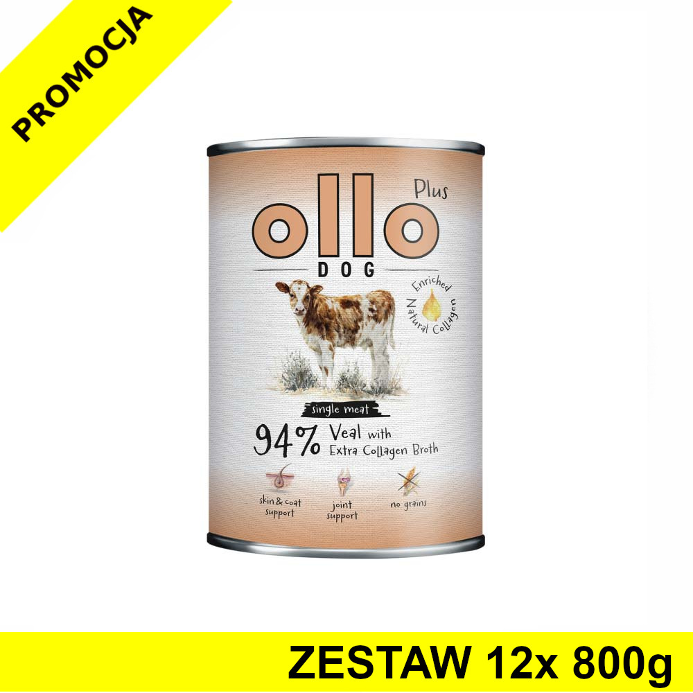 Ollo Plus Kolagen karma mokra dla psów dorosłych Cielęcina ZESTAW 12x 800g