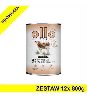 Ollo Plus Kolagen karma mokra dla psów dorosłych Cielęcina ZESTAW 12x 800g