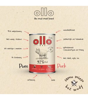 Ollo Pure karma mokra dla psów dorosłych Wieprzowina ZESTAW 6x 850g