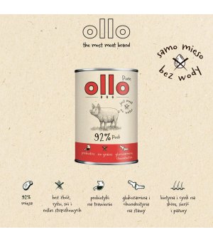 Ollo Pure karma mokra dla psów dorosłych Wieprzowina ZESTAW 6x 850g