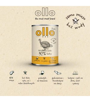 Ollo Pure karma mokra dla psów dorosłych Indyk Adult 400g