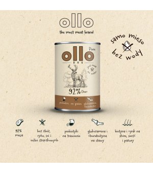 Ollo Pure karma mokra dla psów dorosłych Jeleń Adult 400g