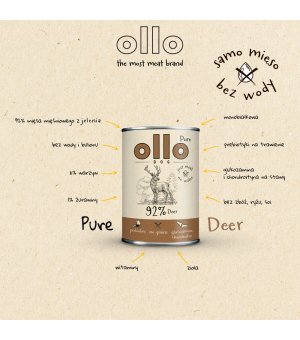 Ollo Pure karma mokra dla psów dorosłych Jeleń Adult 400g