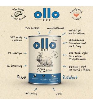 Ollo Pure karma mokra dla psów dorosłych Królik Adult 400g