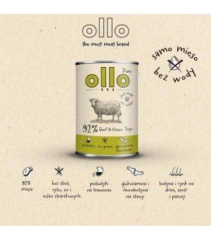 Ollo Pure karma mokra dla psów dorosłych Wołowina i Zielone Żwacze ZESTAW 6x 400g