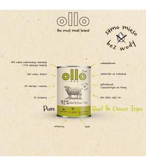 Ollo Pure karma mokra dla psów dorosłych Wołowina i Zielone Żwacze ZESTAW 6x 400g