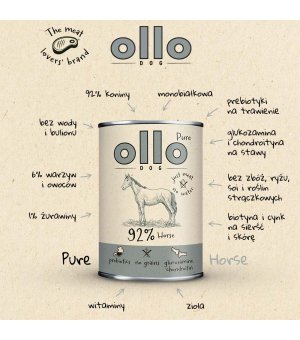 Ollo Pure karma mokra dla psów dorosłych Koń Adult ZESTAW 6x 400g