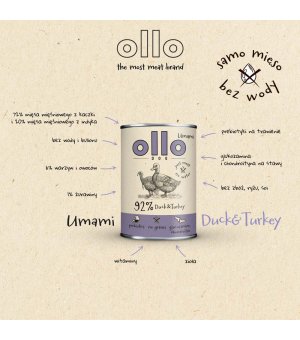 Ollo Umami Adult karma mokra dla psów dorosłych Kaczka i Indyk 400g