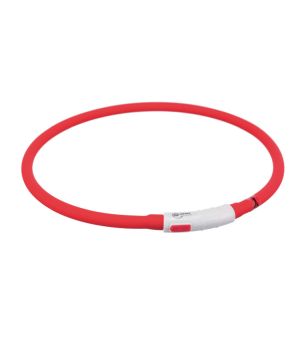 Opaska świecąca USB, silikon, XS–XL: 70 cm/10 mm, czerwona