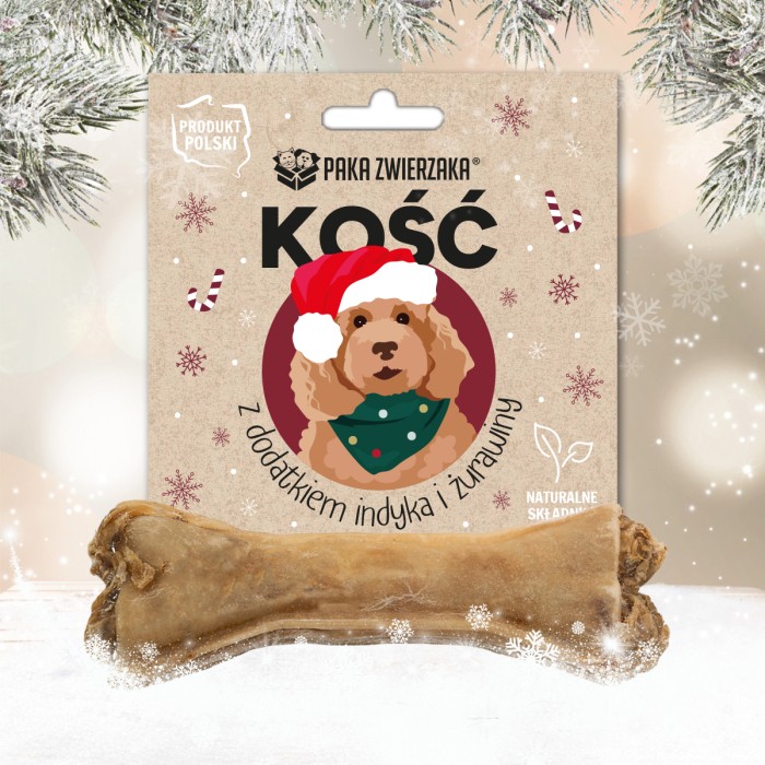 🎄🎁 Paka Zwierzaka Kość Świąteczna z dodatkiem Indyka z Żurawiną 12cm