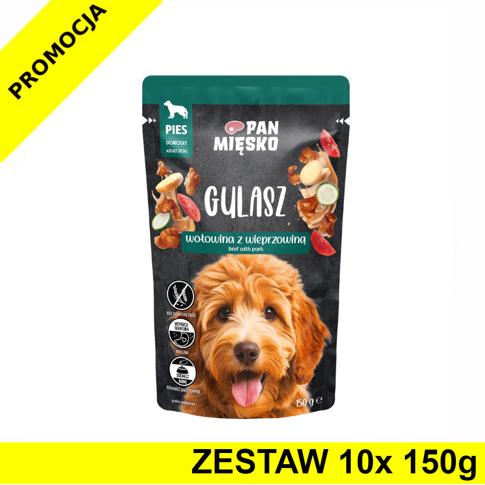 PAN MIĘSKO karma mokra dla psa Gulasz Wołowina z Wieprzowiną 10x 150g ZESTAW