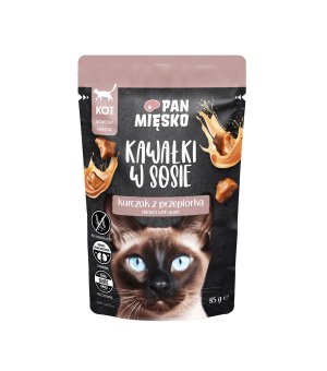 PAN MIĘSKO karma mokra Kawałki w sosie dla kota Kurczak z Przepiórką 85g