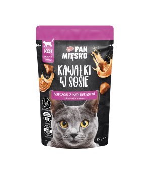 PAN MIĘSKO karma mokra Kawałki w sosie dla kota Kurczak z Krewetkami  85g
