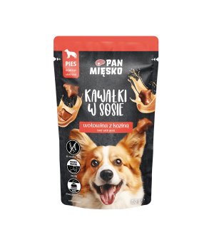 PAN MIĘSKO karma mokra Kawałki w sosie dla psa Wołowina z Koziną 150g