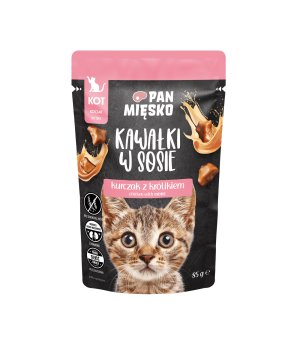 PAN MIĘSKO karma mokra Kawałki w sosie dla koziątKurczak z Królikiem 85g