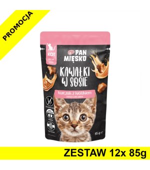 PAN MIĘSKO karma mokra Kawałki w sosie dla kociąt Kurczak z Królikiem 12x 85g ZESTAW