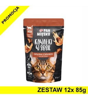 PAN MIĘSKO karma mokra Kawałki w sosie dla kota Cielęcina z Jeleniem 12x 85g ZESTAW
