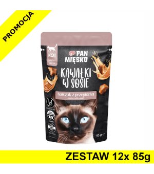 PAN MIĘSKO karma mokra Kawałki w sosie dla kota Kurczak z Przepiórką 12x 85g ZESTAW