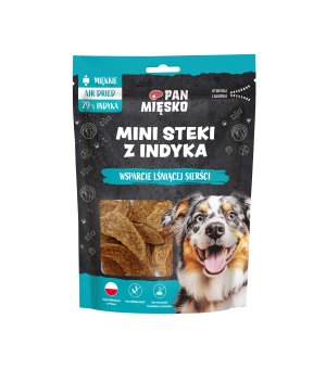 Pan Mięsko Przysmaki dla psa wspierające lśniącą sierść Mini Steki z Indyka 80g 
