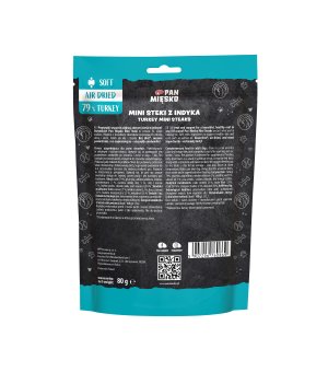 Pan Mięsko Przysmaki dla psa wspierające lśniącą sierść Mini Steki z Indyka 80g 