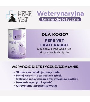 PEPE VET Karma mokra dla psa Light Rabbit - Królik 400g
