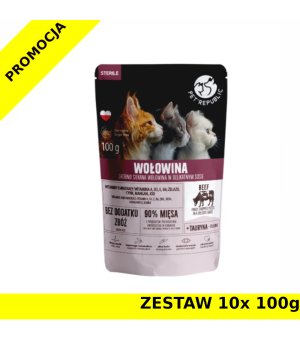 Pet Republic karma mokra dla kotów sterylizowanych drobno siekana Wołowina w sosie ZESTAW 10x 100g