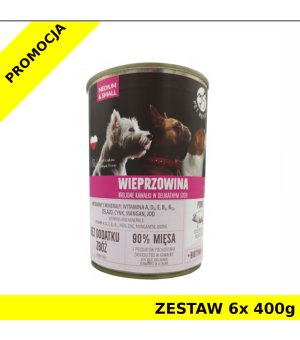 Pet Republic karma mokra dla psa kawałki w sosie z wieprzowiną ZESTAW 6x 400g