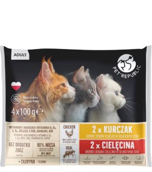 Pet Republic multipack Kurczak i Cielęcina kawałki w delikatnym sosie dla kota 4x100g
