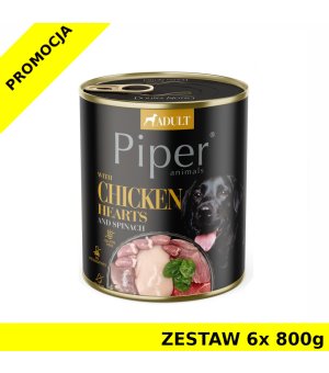 PIPER Z Sercami z Kurczaka i Szpinakiem dla psa ZESTAW 6X 800g - NOWOŚĆ