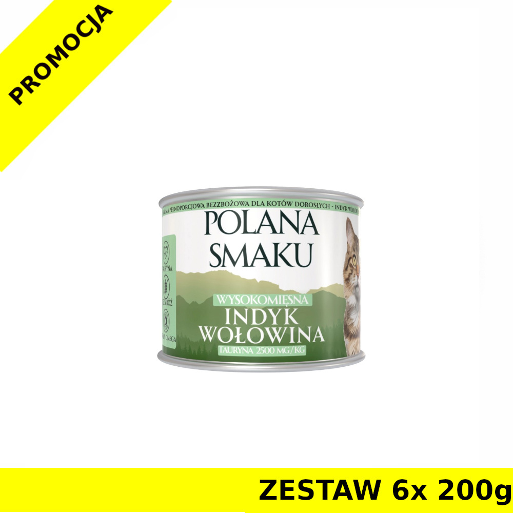 Polana Smaku karma mokra dla kota Indyk i Wołowina ZESTAW 6x 200g
