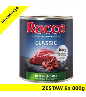 Karma mokra dla psa Rocco Classic Wołowina z Dziczyzną puszka ZESTAW 6x 800g