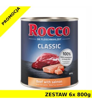 Karma mokra dla psa Rocco Classic Wołowina z Łososiem puszka ZESTAW 6x 800g