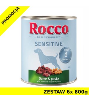 Karma mokra dla psa Rocco Diet Care Sensitive dziczyzna z makaronem puszka ZESTAW 6x 800g 