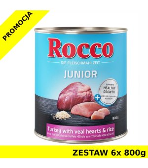 Karma mokra dla psa Rocco Diet Junior Indyk i serca cielęce z wapniem puszka ZESTAW 6x 800g