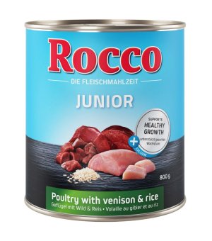Rocco Diet Junior Kurczak z Dziczyzną, ryżem i wapniem 800g