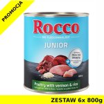 Karma mokra dla psa Rocco Diet Junior Kurczak z Dziczyzną, ryżem i wapniem puszka ZESTAW 6x 800g