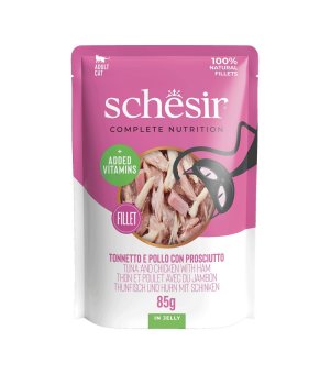 Schesir Karma Mokra dla Kotów Tuńczyk z Kurczakiem i Szynką w galaretce 85g