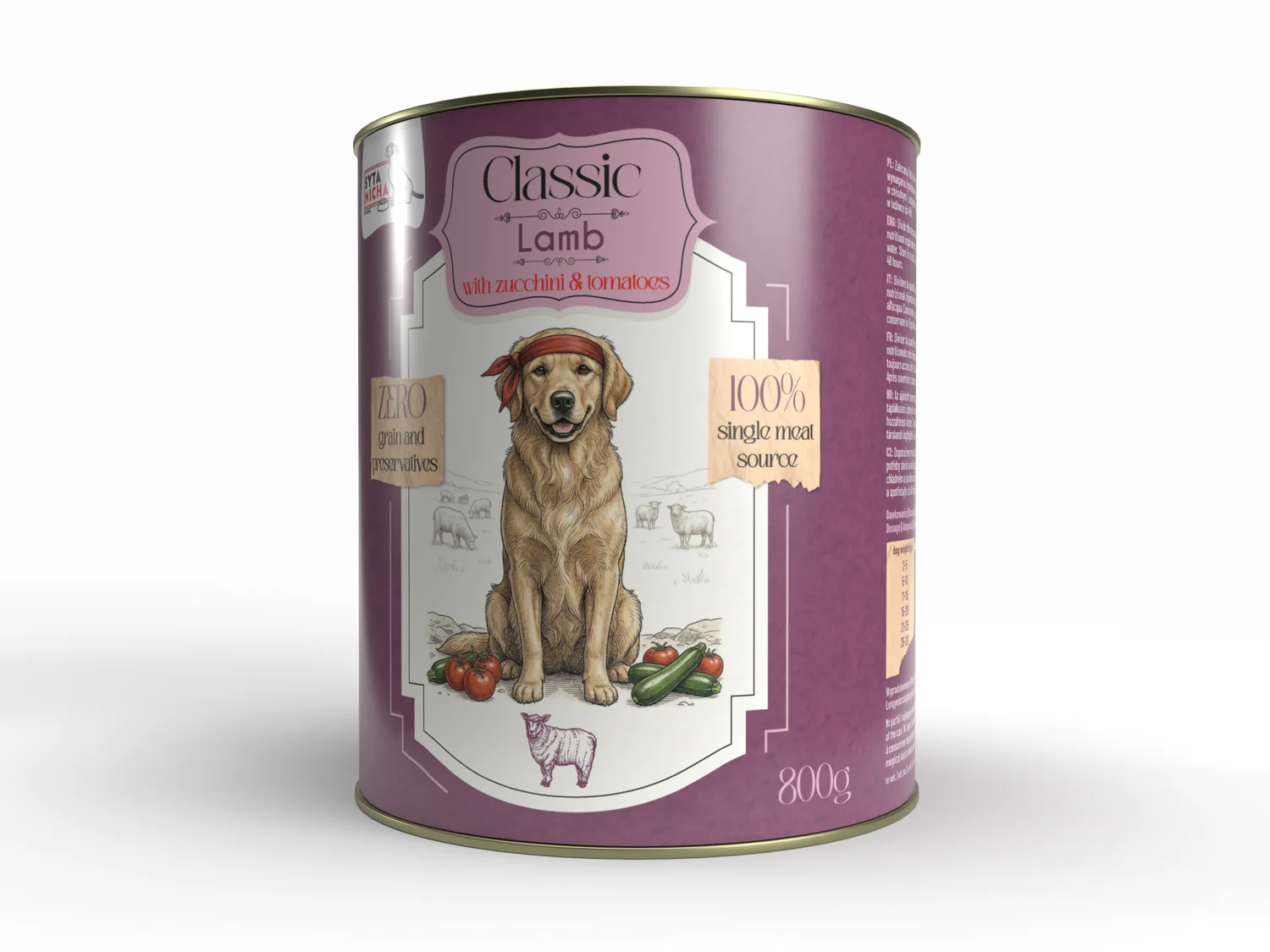 Syta Micha Classic Karma Mokra dla psów dorosłych Jagnięcina z Cukinią 800g