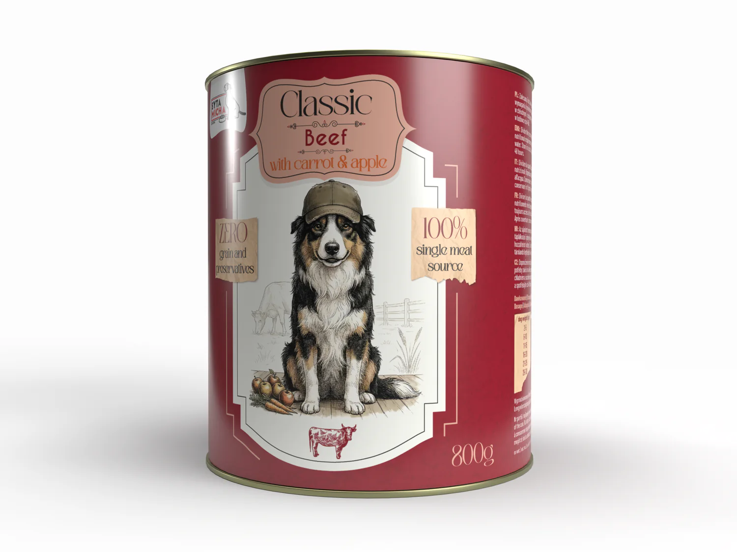 Syta Micha Classic Karma Mokra dla psów dorosłych Wołowina z Marchewką 800g