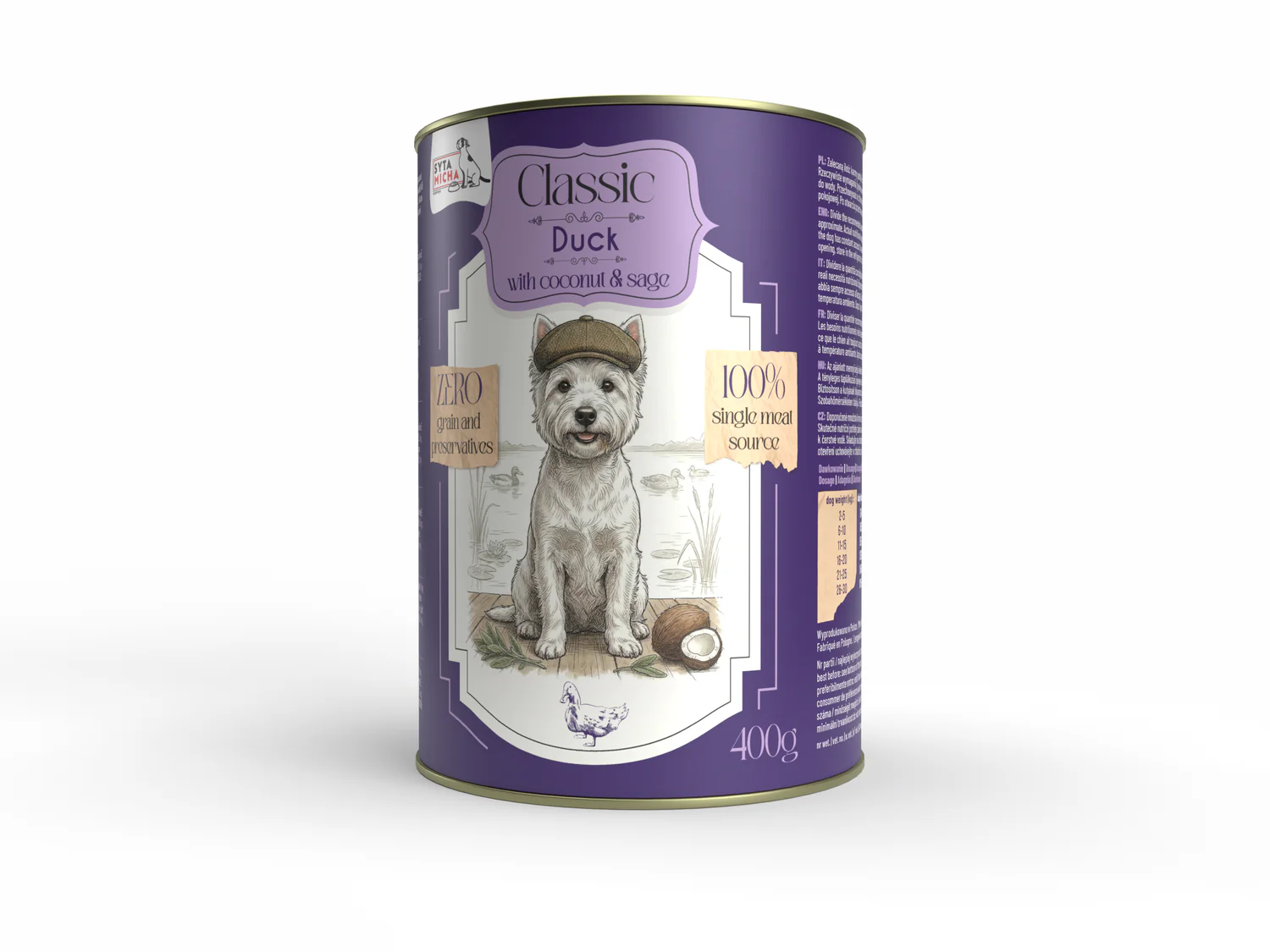 Syta Micha Classic Karma Mokra dla psów dorosłych Kaczka z Kokosem 400g