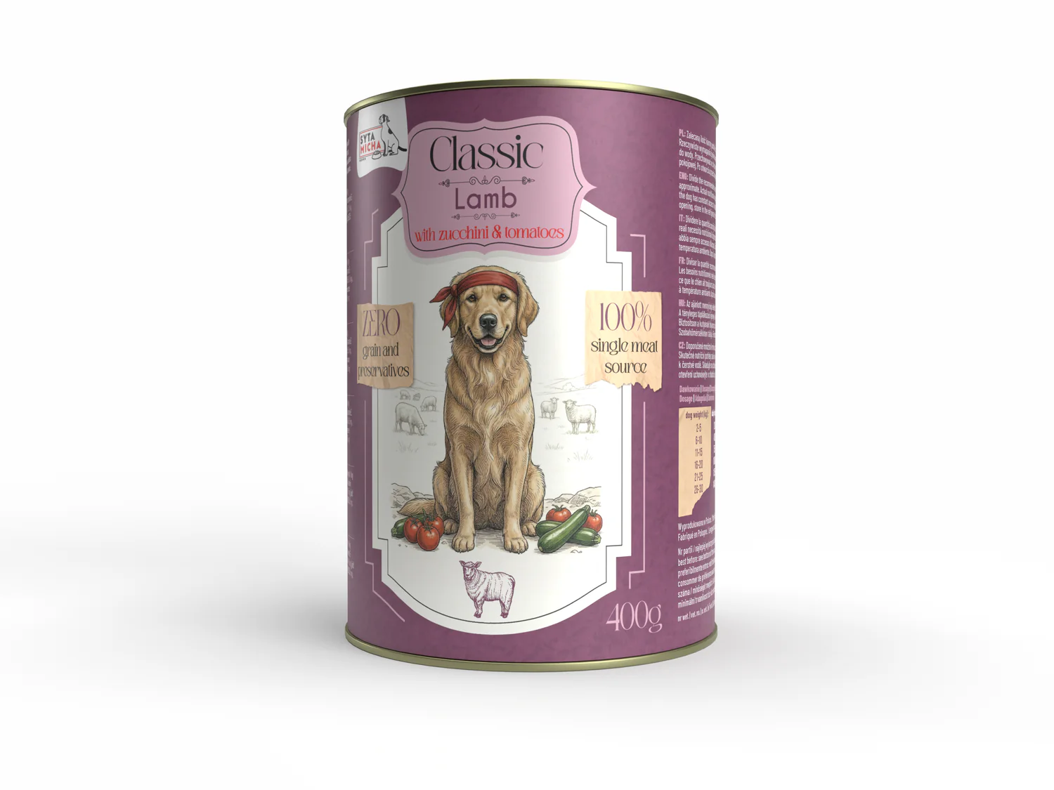 Syta Micha Classic Karma Mokra dla psów dorosłych Jagnięcina z Cukinią 400g