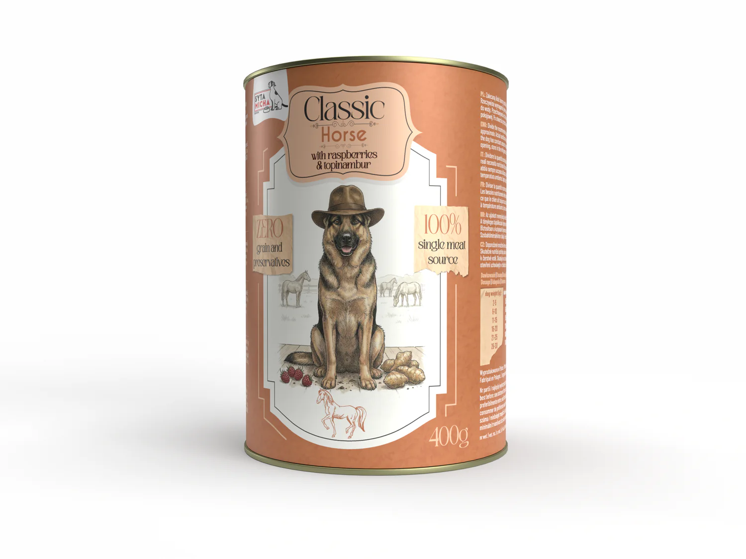 Syta Micha Classic Karma Mokra dla psów dorosłych Koń z Malinami 400g